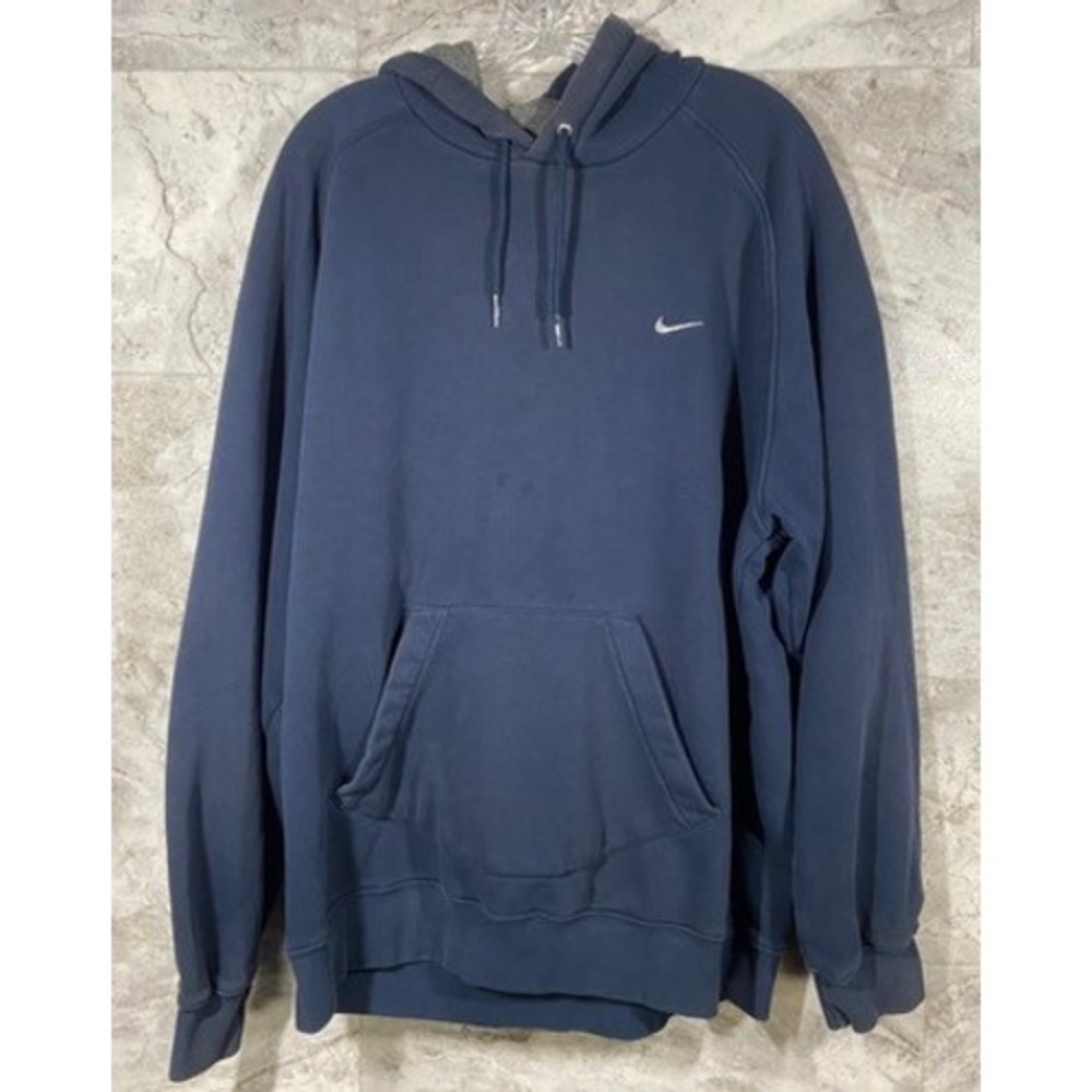 Nike Navy Blue Pullover Hoodie Men's XL Fleece Lined Kangaroo Pocket Swoosh